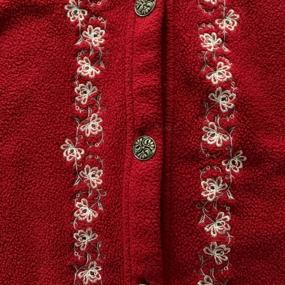 L.L. Bean Women's Vintage Fleece Cardigan Sweater Jacket Red Small Embroidered - Picture 6 of 12